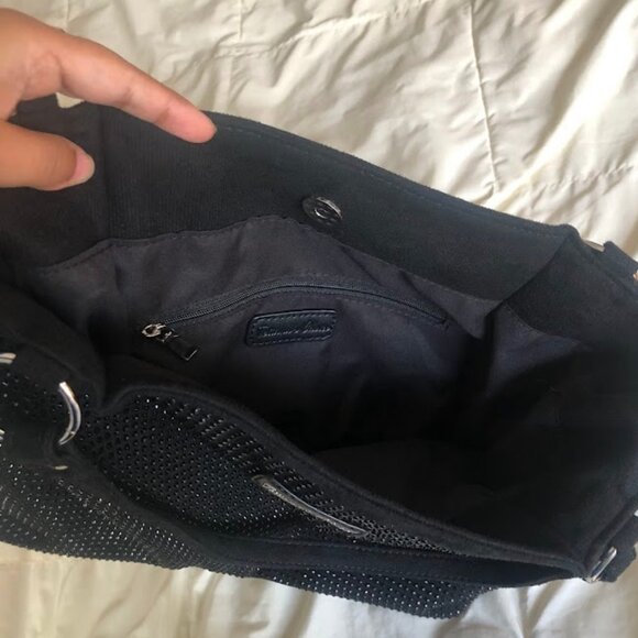 NWOT - Sparkly Rhinestone Black Velvet Hobo Shoulder Bag Tote Purse - Picture 6 of 7